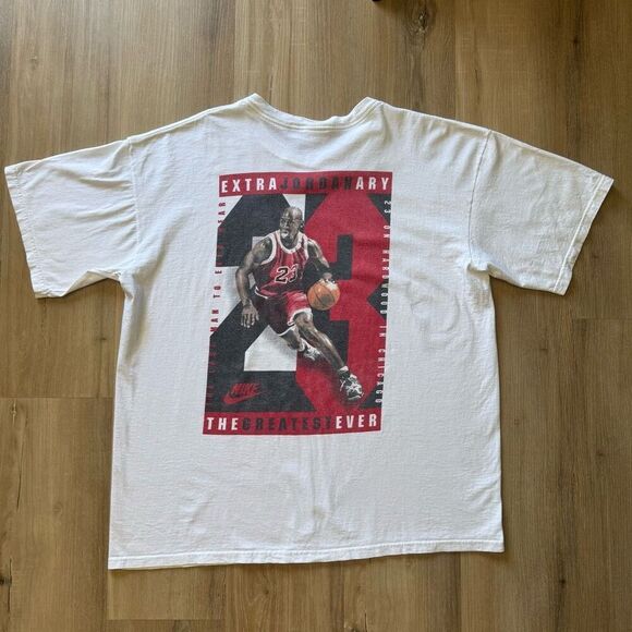 Vintage Nike Size L Extra Jordanary White Graphic Tee Michael Jordan Basketball - Picture 1 of 6
